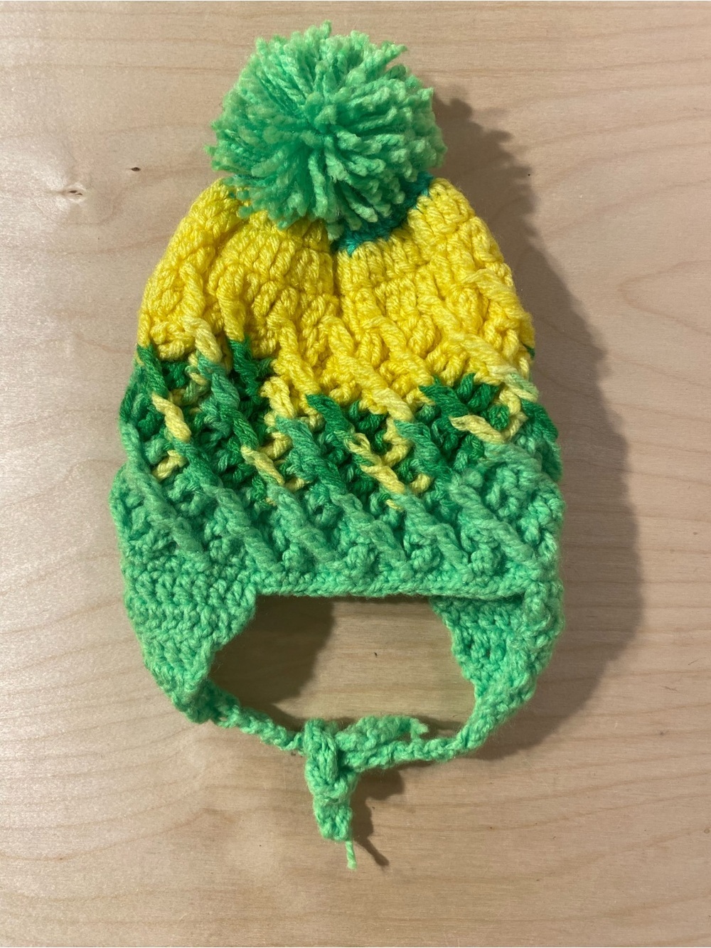 Handmade Kids Earflap Beanie Hat in Yellow and Green (RK)